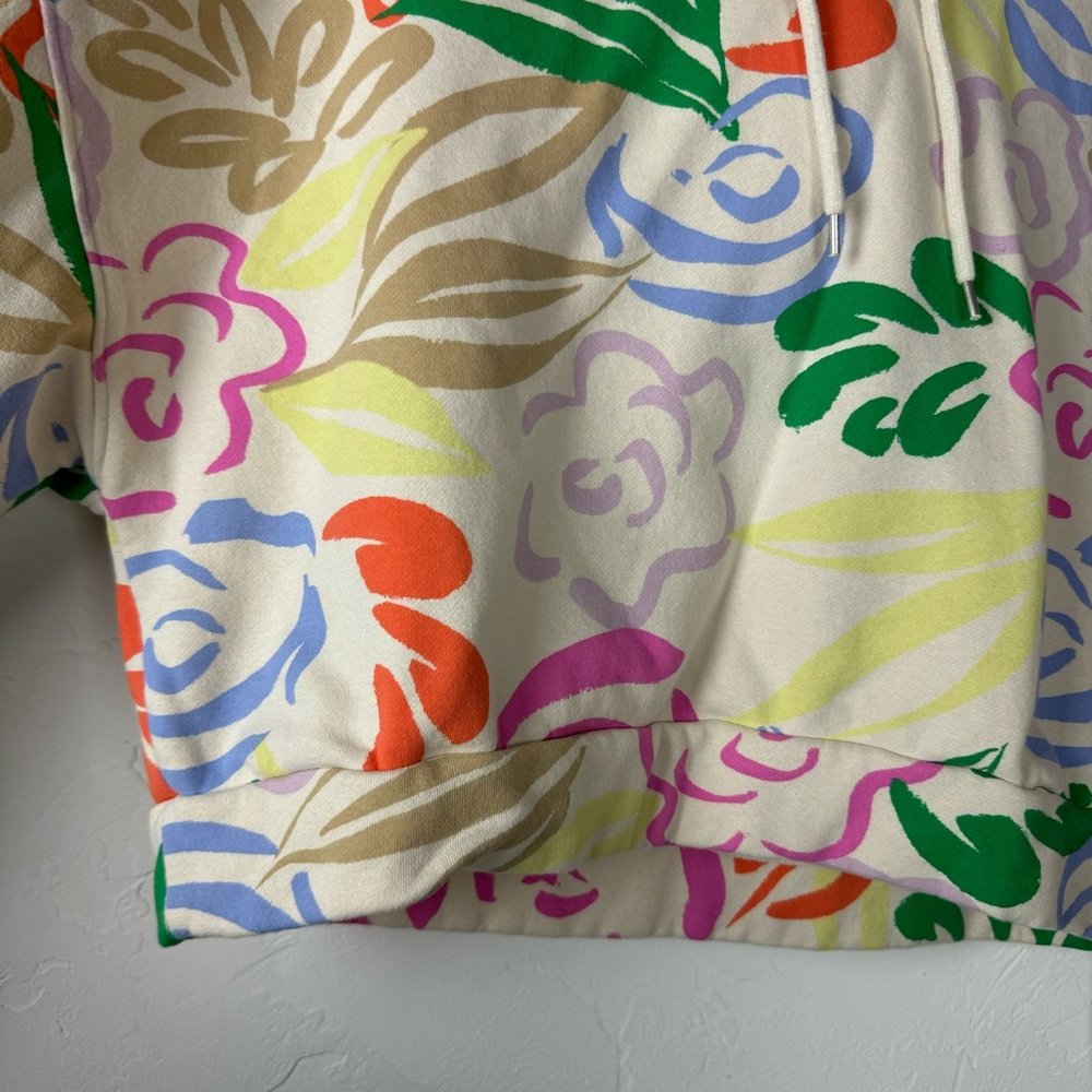 Gap Hoodie Sweatshirt Pullover Sweater Floral Print Neon Graffiti Cream Fleece - Picture 4 of 7